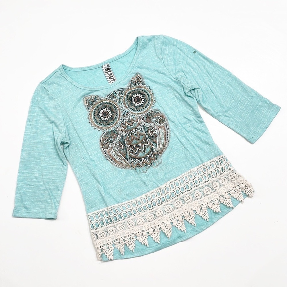 Beautees girls blue owl top